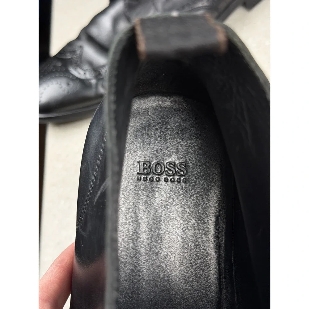 HUGO BOSS Men's Black Leather Lace Up Dress Chukka Ankle Boots Size US 10